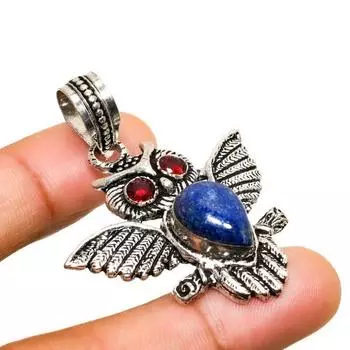 Ювелирная подвеска с ляпис-лазурью и гранатом 925 пробы, посеребренная, 1,89 дюйма 1.89 синий