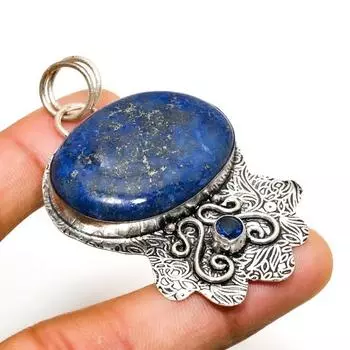 Ювелирная подвеска с ляпис-лазурью и голубым топазом 925 пробы, посеребренная, 2,27 дюйма 2.27 синий