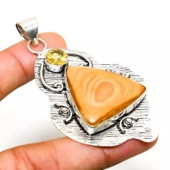 Ювелирная подвеска с пейзажной яшмой и цитрином 925 пробы, посеребренная, 2,65 дюйма 2.65 зелёный