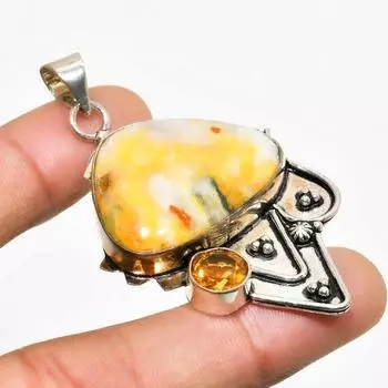 Ювелирная подвеска с яшмой Bumble Bee и драгоценным камнем цитрином 925 пробы, посеребренная, 2,27 дюйма 2.27 жёлтый