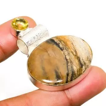 Ювелирная подвеска с яшмой Шмель и цитрином 925 пробы, посеребренная, 1,70 дюйма 1.70 жёлтый