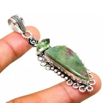 Ювелирная подвеска с рубином, фукситом и цаворитом 925 пробы, посеребренная, 2,46 дюйма 2.46 красный