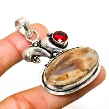 Ювелирная подвеска с серебряным покрытием 925 пробы и драгоценным камнем граната 925, яшма из корня шлейфа, 2,08 дюйма 2.08 белый