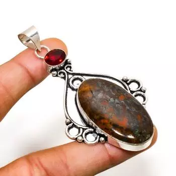 Ювелирная подвеска с серебряным покрытием из агата и граната 925 пробы, 2,84 дюйма 2.84 красный