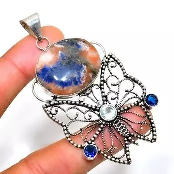 Ювелирная подвеска с синим топазом содалитом 925 пробы, посеребренная, 2,76 дюйма 2.76 синий