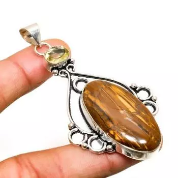 Ювелирная подвеска с тигровым глазом и цитрином, посеребренная 925 пробы, 2,84 дюйма 2.84 жёлтый