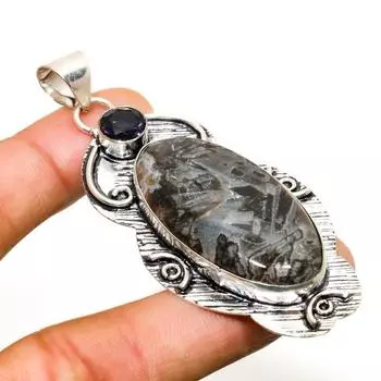 Ювелирная подвеска с трубчатым агатом и аметистом 925 пробы, посеребренная, 2,65 дюйма 2.65 красный