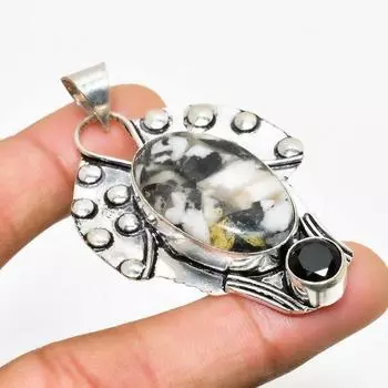 Ювелирная подвеска с зебровой яшмой, черной шпинелью 925 пробы, посеребренная, 2,27 дюйма 2.27 чёрный