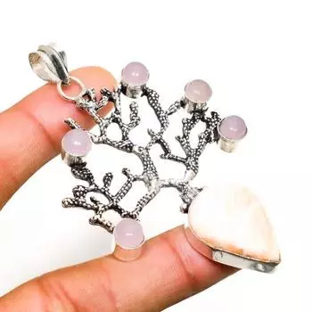 Ювелирная подвеска сколецит, розовый халцедон 925 пробы с серебряным покрытием, 2,84 дюйма 2.84 белый