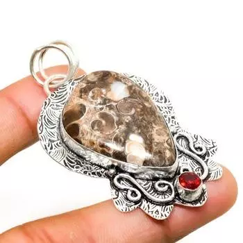 Ювелирная подвеска Turritella Fossil, драгоценный камень 925 с серебряным покрытием, 2,27 дюйма 2.27 коричневый