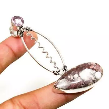 Ювелирная подвеска Wild Horse, розовый кунцит 925 пробы с серебряным покрытием, 2,46 дюйма 2.46 красный