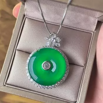 Ювелирная пряжка безопасности полая подвеска халцедон ожерелье подарок на день рождения главный камень 25 * 25