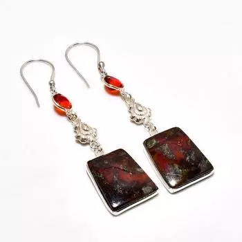 Ювелирная серьга «Кровь дракона» с гранатом 925 пробы, посеребренная, 2,65 дюйма