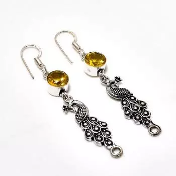 Ювелирная серьга ручной работы с цитрином, посеребренная 925 пробы, 2,38 дюйма