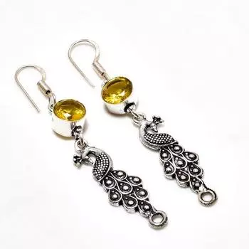 Ювелирная серьга ручной работы с цитрином, посеребренная 925 пробы, 2,46 дюйма