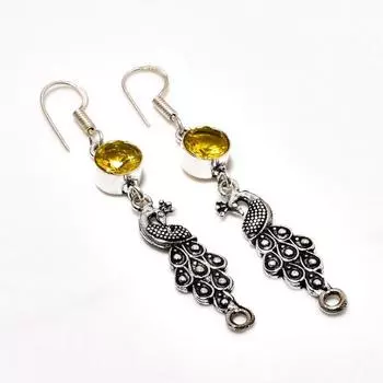 Ювелирная серьга ручной работы с цитрином, посеребренная 925 пробы, 2,46 дюйма