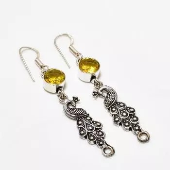 Ювелирная серьга ручной работы с цитрином, посеребренная 925 пробы, 2,46 дюйма