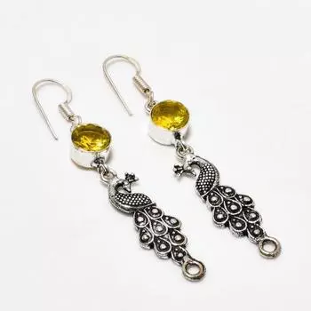 Ювелирная серьга ручной работы с цитрином, посеребренная 925 пробы, 2,38 дюйма
