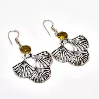 Ювелирная серьга ручной работы с цитрином, посеребренная 925 пробы, 1,96 дюйма