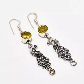 Ювелирная серьга ручной работы с цитрином, посеребренная 925 пробы, 2,38 дюйма