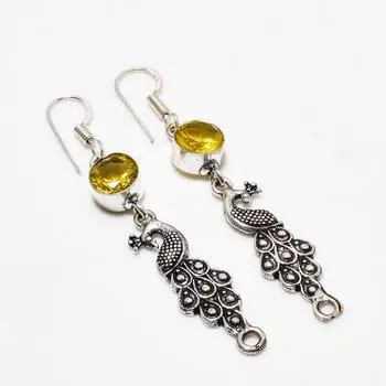 Ювелирная серьга ручной работы с цитрином, посеребренная 925 пробы, 2,38 дюйма