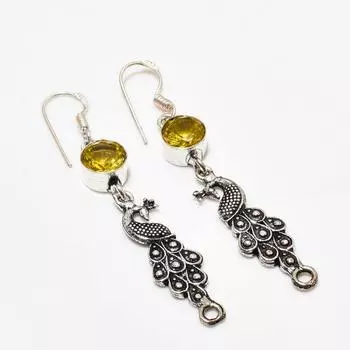 Ювелирная серьга ручной работы с цитрином, посеребренная 925 пробы, 2,38 дюйма