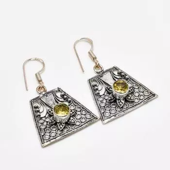 Ювелирная серьга ручной работы с цитрином, посеребренная 925 пробы, 1,51 дюйма