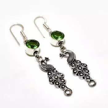 Ювелирная серьга ручной работы с драгоценным камнем цаворит, посеребренная 925 пробы, 2,34 дюйма