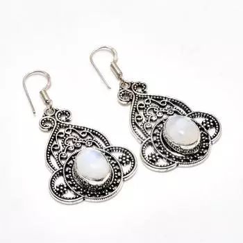 Ювелирная серьга ручной работы с радужным лунным камнем, посеребренная 925 пробы, 1,96 дюйма