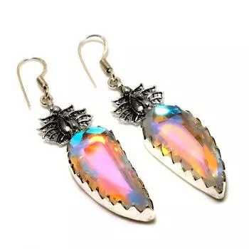 Ювелирная серьга с драгоценным камнем Mystic Rainbow Topaz, посеребренная 925 пробы, 2,38 дюйма