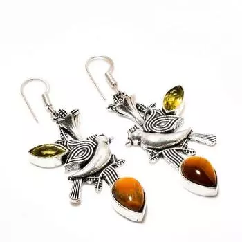 Ювелирная серьга с тигровым глазом и цитрином, посеребренная 925 пробы, 2,27 дюйма