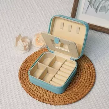 Ювелирная шкатулка Yousheng с мягкой подкладкой, застежкой-молнией, несколькими отделениями, серьгами, предметами первой необходимости, маленькая шкатулка для украшений с зеркалом зелёный