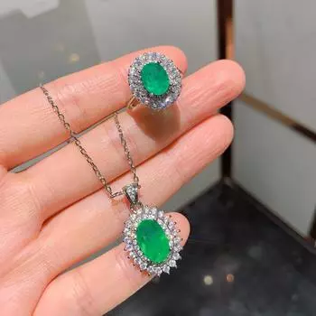 Ювелирное имитация изумруда кулон кольцо модный банкетный комплект ювелирных изделий ожерелье кольцо
