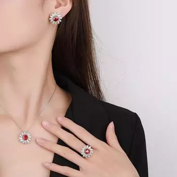 Ювелирное имитация рубинового кольца женские серьги-гвоздики из стерлингового серебра s925 модное цветочное ожерелье