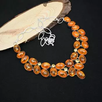 Ювелирное изделие из балтийского янтаря 925 пробы из цельного стерлингового серебра, чудесное ожерелье ручной работы для нее, регулируемое ожерелье с драгоценными камнями для нее Adjustable With 18 Inches жёлтый