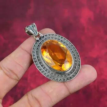 Ювелирное изделие из драгоценного камня кулон с цитрином, 925 пробы серебряный кулон с цитрином, цепочка ручной работы, подарок для мамы 2.24 Inches жёлтый