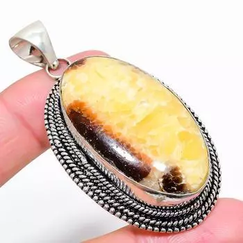 Ювелирное изделие из серебра 925 пробы с подвеской из септарийского камня 2,64 дюйма в подарок для нее 2.64 жёлтый