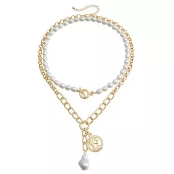 Ювелирное изделие Личность Винтаж Гетеросексуальный Жемчуг Барокко Ключица Цепь Богемия Монета Многослойное Ожерелье