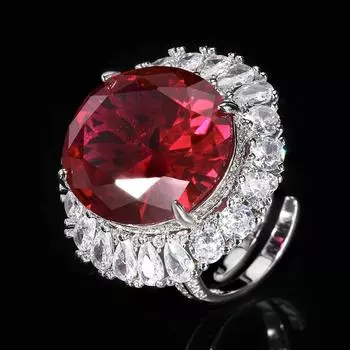Ювелирное изделие Медное дно Золотое покрытие Имитация Красный корунд Роскошный камень 18 * 20
