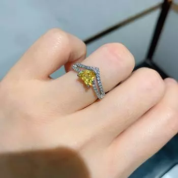 Ювелирное изделие Микро-закрепка Имитация розового бриллианта Желтый бриллиант Кольцо Женское Легкое Роскошное Модное Имитация драгоценного камня Кольцо жёлтый
