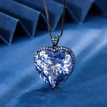 Ювелирное изделие Огранка «Птичье гнездо» Черное золото Ретро Большая подвеска-сердце Главный камень 20 * 20