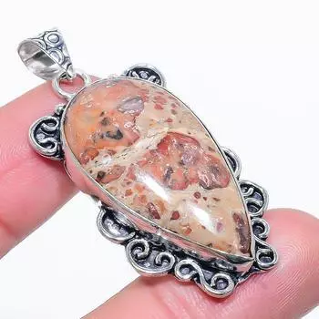 Ювелирное изделие с подвеской из стерлингового серебра 925 пробы с драгоценным камнем «Леопардовая шкура» 2,05 дюйма a3k74