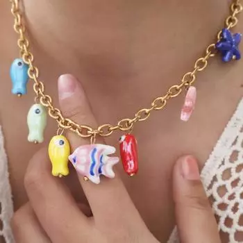 Ювелирное изделие в виде кулона в виде рыбы в стиле океана, колье в виде морской звезды, винтажное ожерелье в виде мини-рыбы своими руками, лето Pendant 8