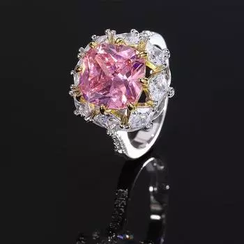 Ювелирное изумрудное кольцо с большим каратом, квадратным розовым циркониевым цветом, драгоценное цирконовое кольцо