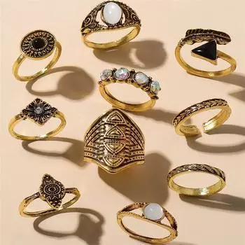 Ювелирное кольцо из 10 предметов, литературное и ретро-кольцо с нерегулярным геометрическим элементом для женщин one size золотой