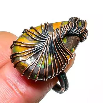 Ювелирное кольцо из бамбуковой яшмы ручной работы из медной проволоки, размер 7,5