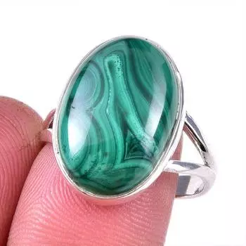 Ювелирное кольцо из чистого серебра 925 пробы с натуральным малахитом, размер 9 t2l21