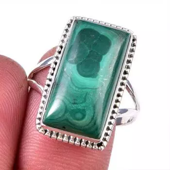 Ювелирное кольцо из чистого серебра 925 пробы с натуральным малахитом, размер 10,5 S9G48