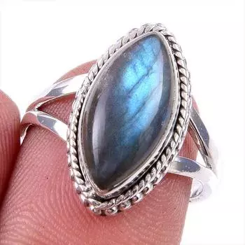 Ювелирное кольцо из чистого серебра 925 пробы с натуральным лабрадоритом, размер 7 p8y10