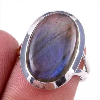 Ювелирное кольцо из чистого серебра 925 пробы с натуральным лабрадоритом, размер 6 D2Y74